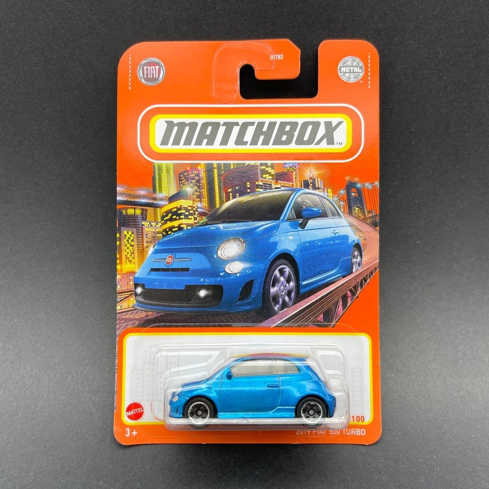 Matchbox 2019 Fiat 500 Turbo Sports Compact Hatchback Blue Car Diecast 11/100